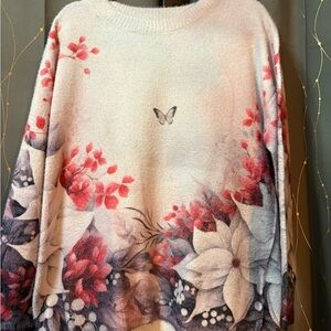 Floral Print Sweater - Pink and Purple